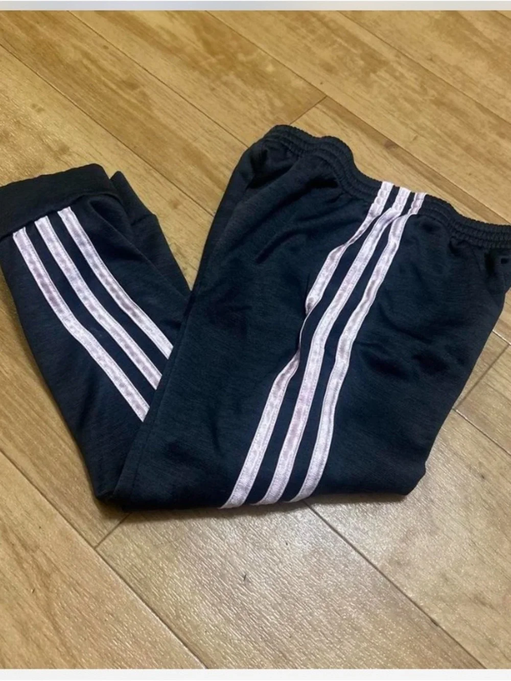 Adidas Kids Black Track Pants with Pink Stripes size 6